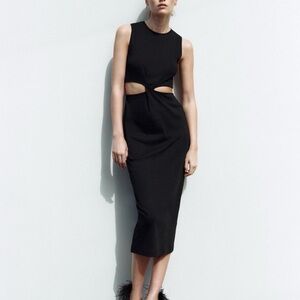 Zara Black Cutout Midi Dress Sleeveless Bodycon Minimalist